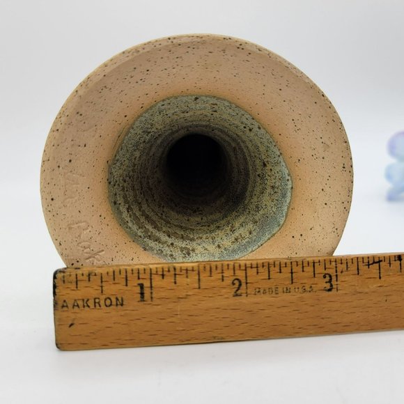 North Carolina Pottery Chalice or Candle Holder Sandra Baker Moore Blue Beige - Picture 8 of 10